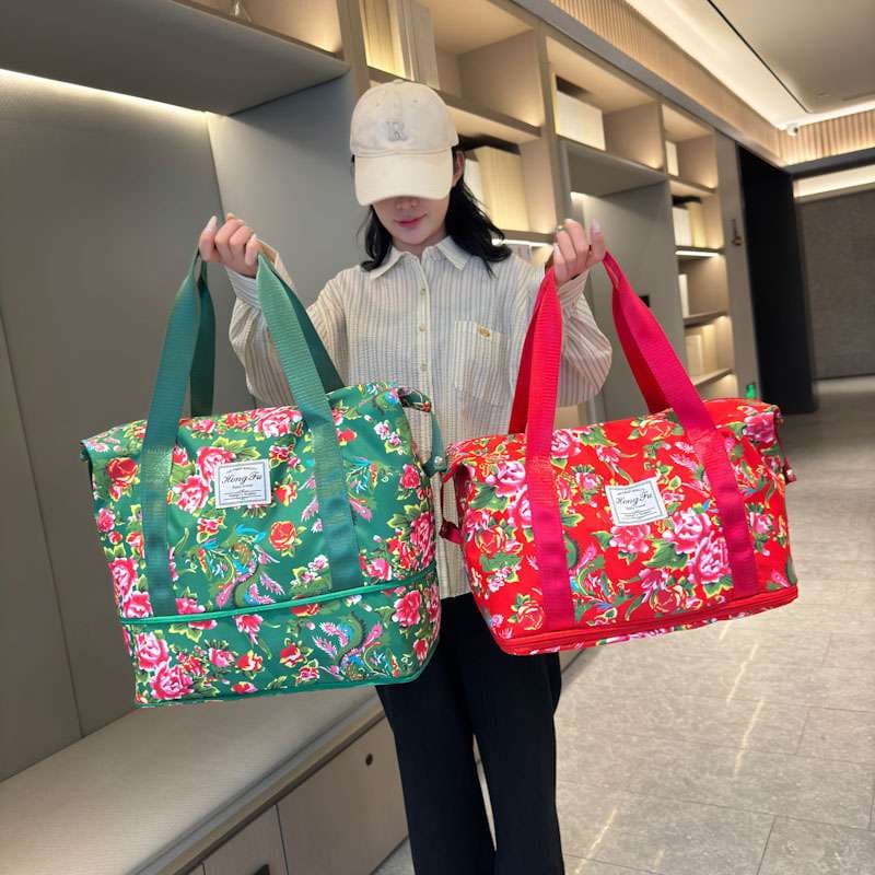 ボストンバッグ 花柄 軽量旅行バッグ 拡張可能 4色展開