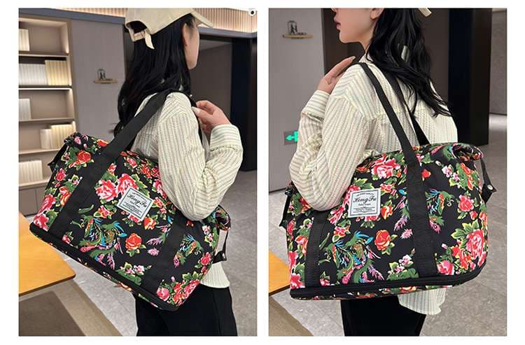 ボストンバッグ 花柄 軽量旅行バッグ 拡張可能 4色展開