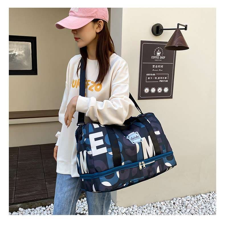 レタープリント ダブルジップ ボストンバッグ 35L