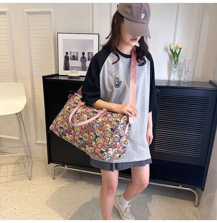 くまさん総柄 大容量ボストンバッグ 25L