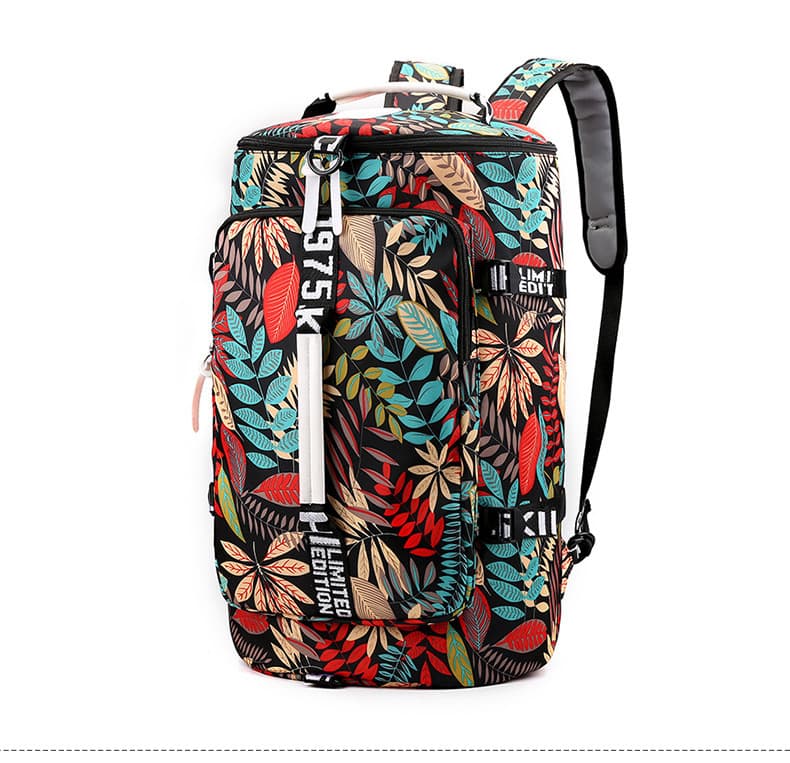 多機能リーフ柄ボストンバッグ リュックにもなる2WAY 35L