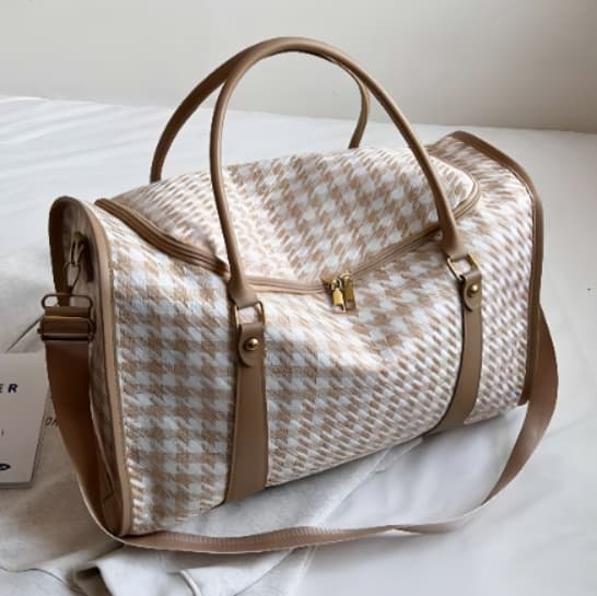 ボストンバッグ 千鳥格子柄 大容量 旅行用バッグ 25L