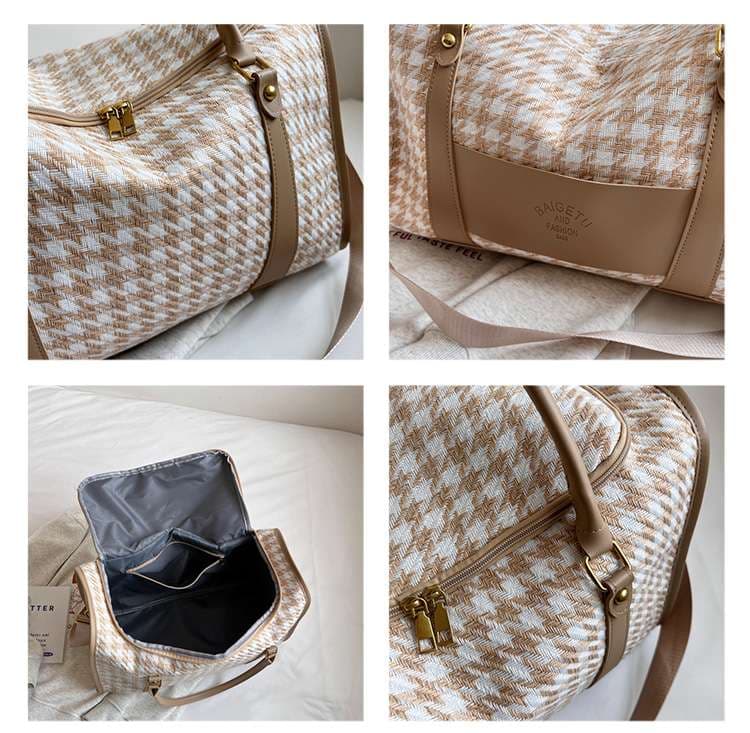 ボストンバッグ 千鳥格子柄 大容量 旅行用バッグ 25L