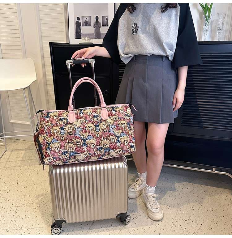 くまさん総柄 大容量ボストンバッグ 25L