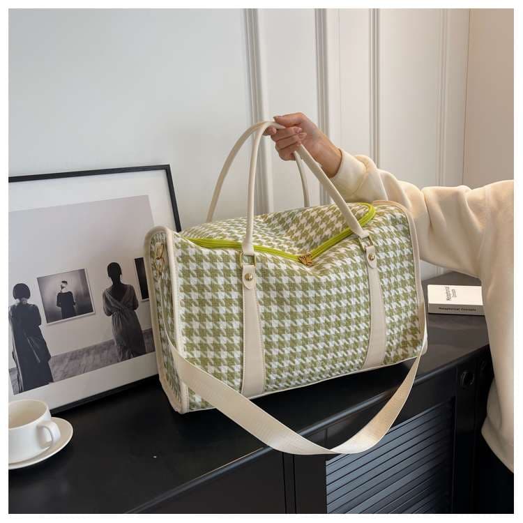 ボストンバッグ 千鳥格子柄 大容量 旅行用バッグ 25L