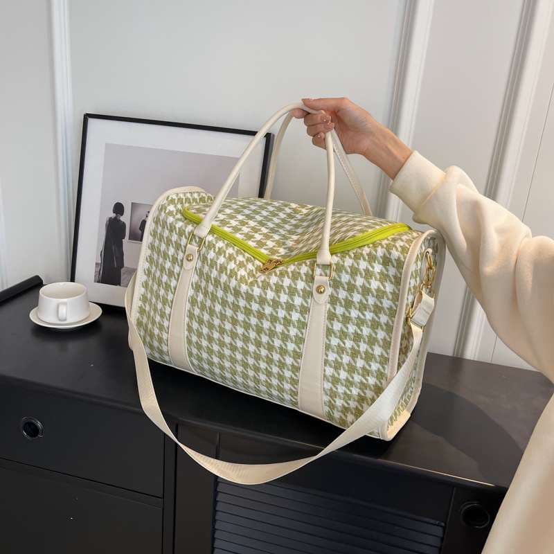 ボストンバッグ 千鳥格子柄 大容量 旅行用バッグ 25L