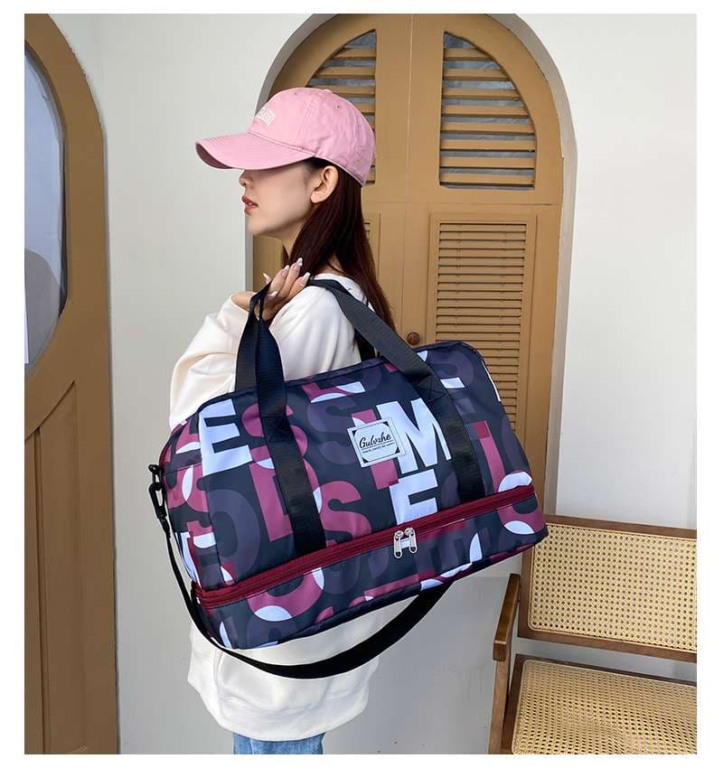 レタープリント ダブルジップ ボストンバッグ 35L