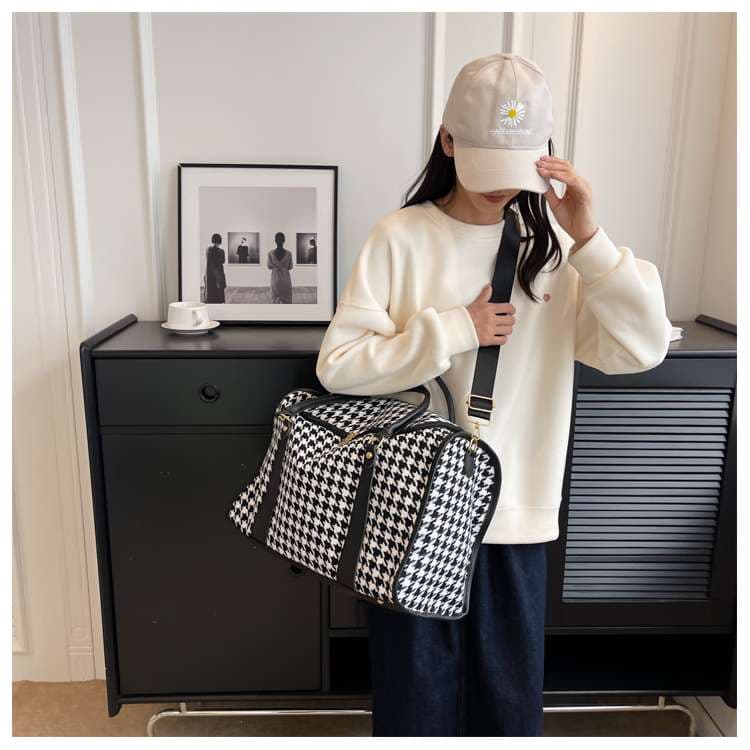 ボストンバッグ 千鳥格子柄 大容量 旅行用バッグ 25L