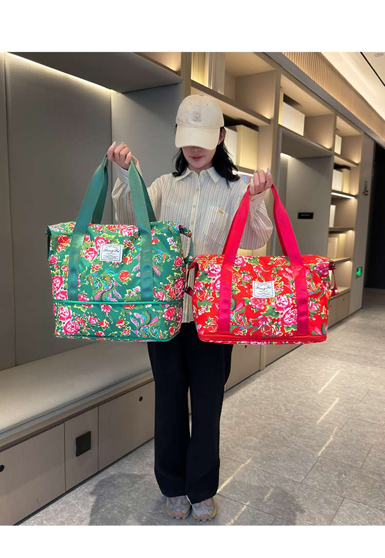 ボストンバッグ 花柄 軽量旅行バッグ 拡張可能 4色展開