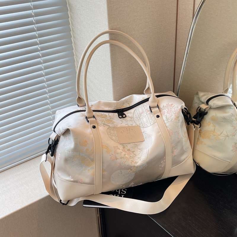 花柄エンボス加工 大容量ボストンバッグ 20L
