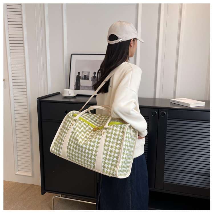 ボストンバッグ 千鳥格子柄 大容量 旅行用バッグ 25L