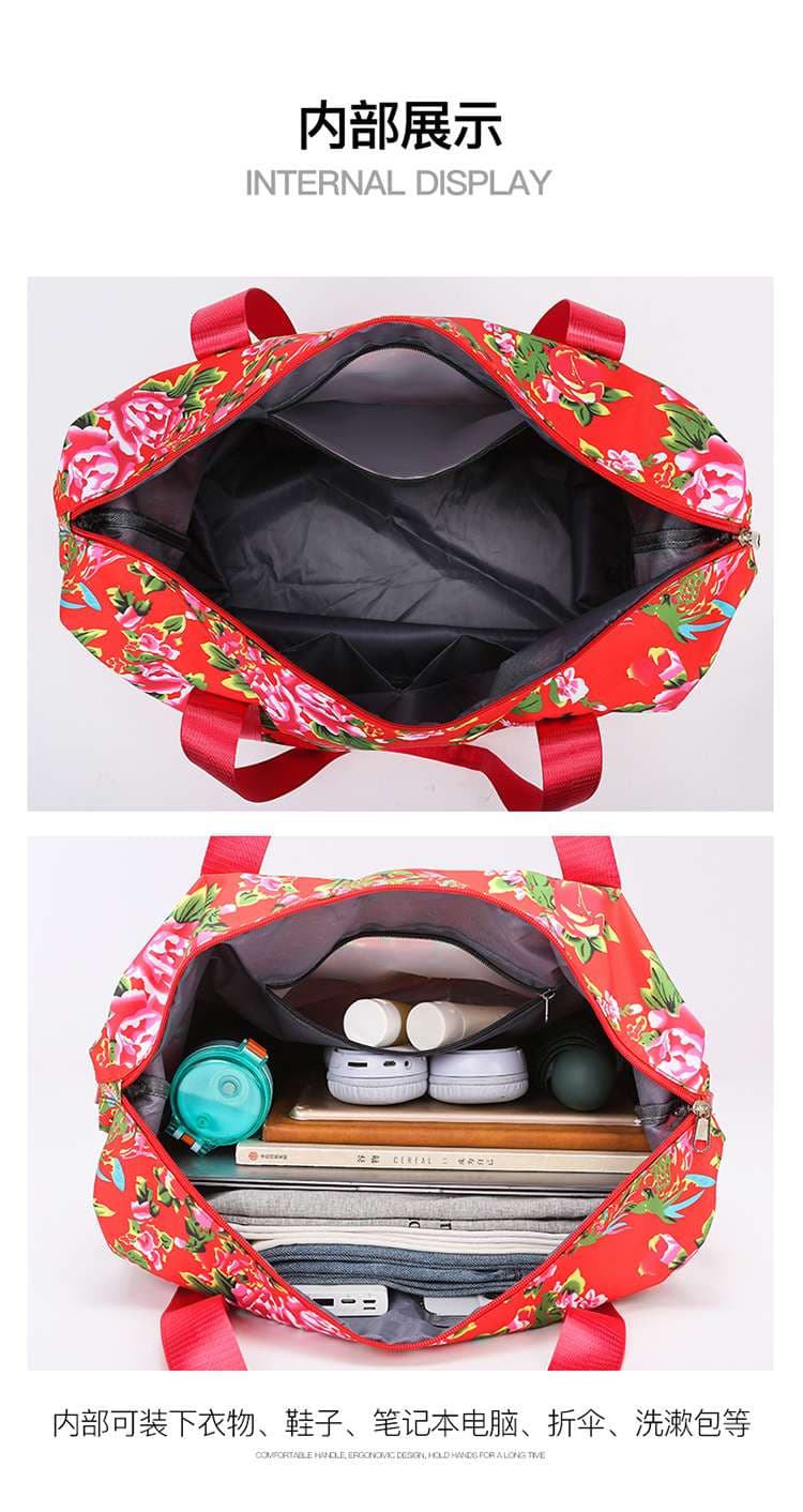 ボストンバッグ 花柄 軽量旅行バッグ 拡張可能 4色展開