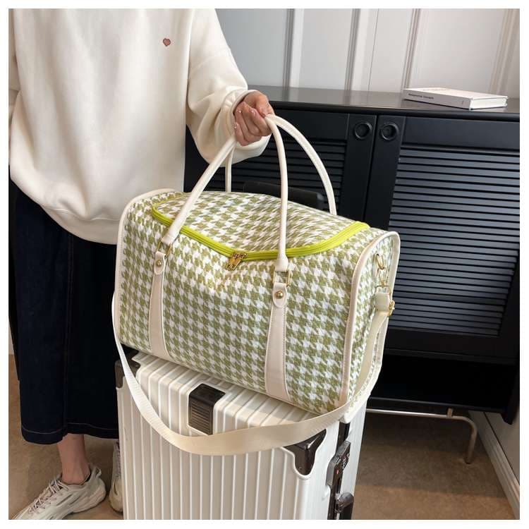 ボストンバッグ 千鳥格子柄 大容量 旅行用バッグ 25L