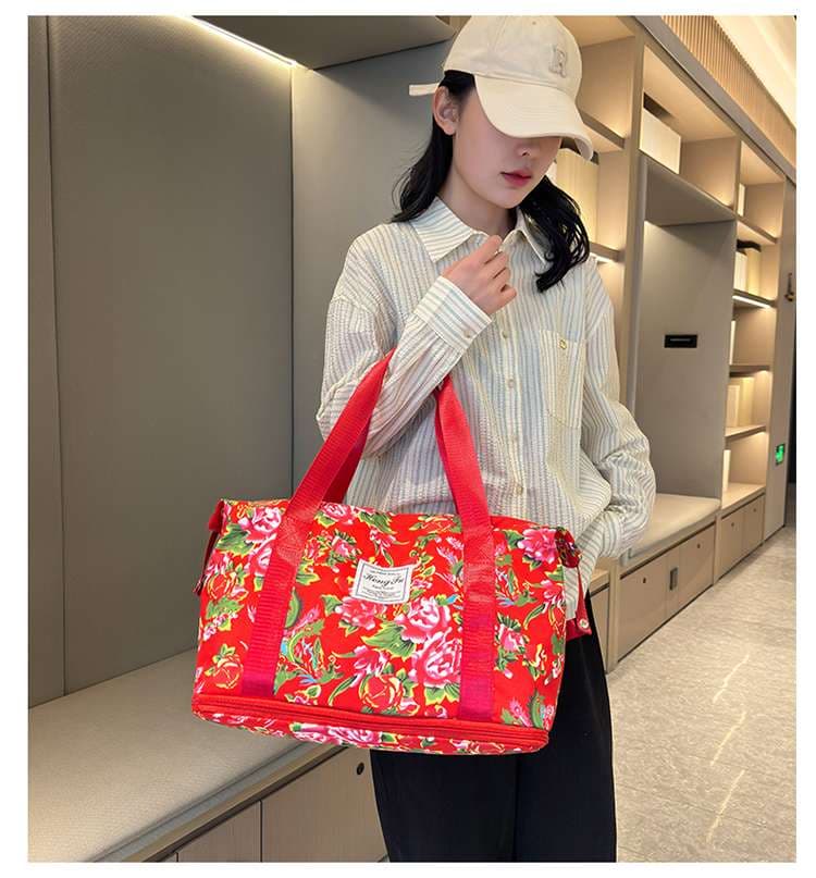 ボストンバッグ 花柄 軽量旅行バッグ 拡張可能 4色展開