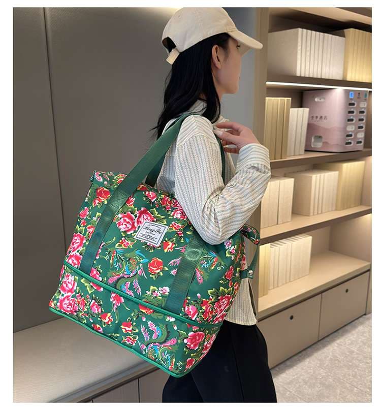 ボストンバッグ 花柄 軽量旅行バッグ 拡張可能 4色展開