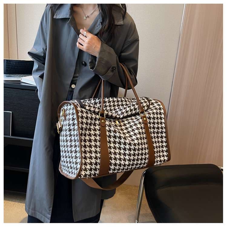 ボストンバッグ 千鳥格子柄 大容量 旅行用バッグ 25L