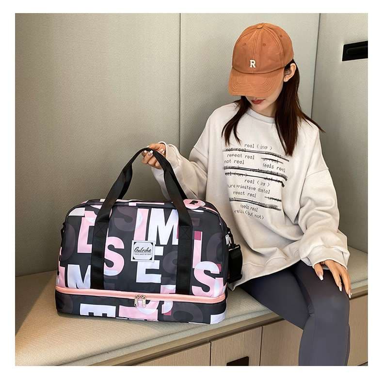 レタープリント ダブルジップ ボストンバッグ 35L