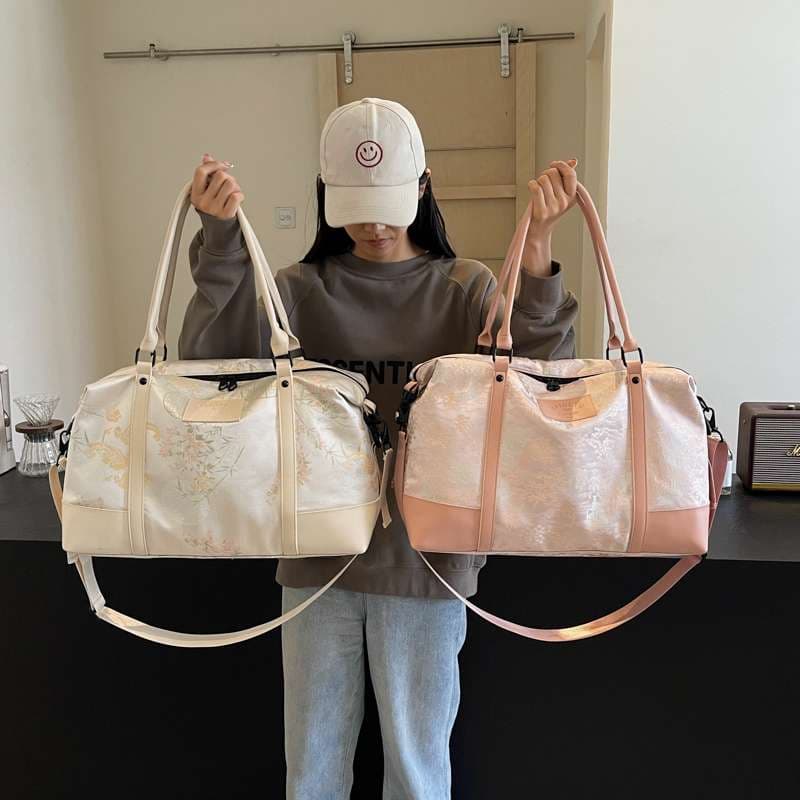 花柄エンボス加工 大容量ボストンバッグ 20L