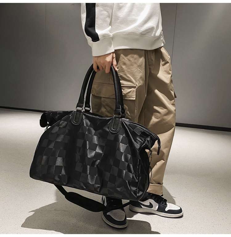 チェック柄大容量ボストンバッグ 30L