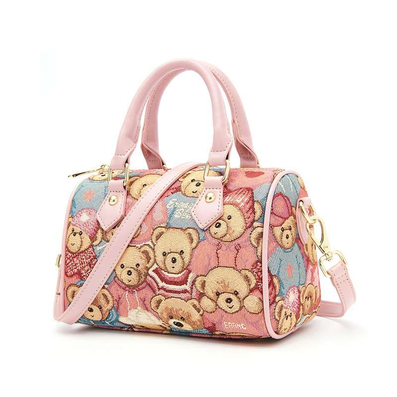 ボストンバッグ テディベア柄かわいいハンドバッグ