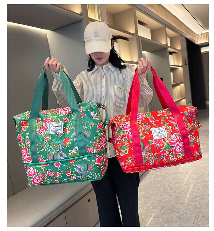 ボストンバッグ 花柄 軽量旅行バッグ 拡張可能 4色展開