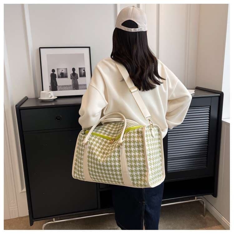 ボストンバッグ 千鳥格子柄 大容量 旅行用バッグ 25L