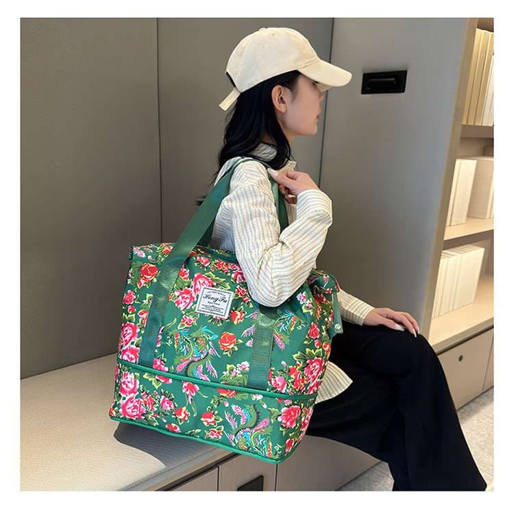 ボストンバッグ 花柄 軽量旅行バッグ 拡張可能 4色展開