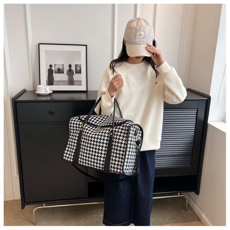 ボストンバッグ 千鳥格子柄 大容量 旅行用バッグ 25L
