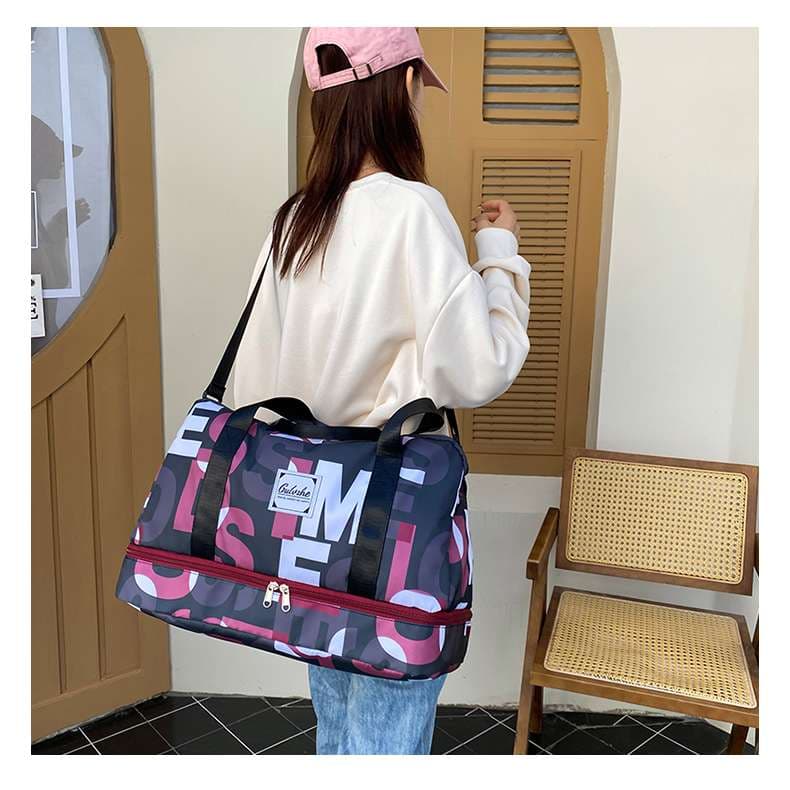 レタープリント ダブルジップ ボストンバッグ 35L