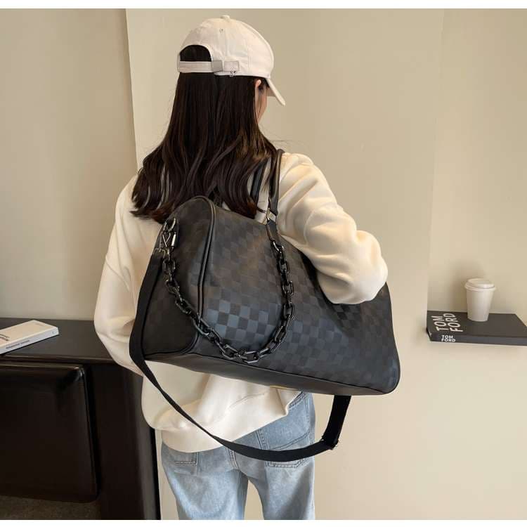 格子柄モダンボストンバッグ 20L