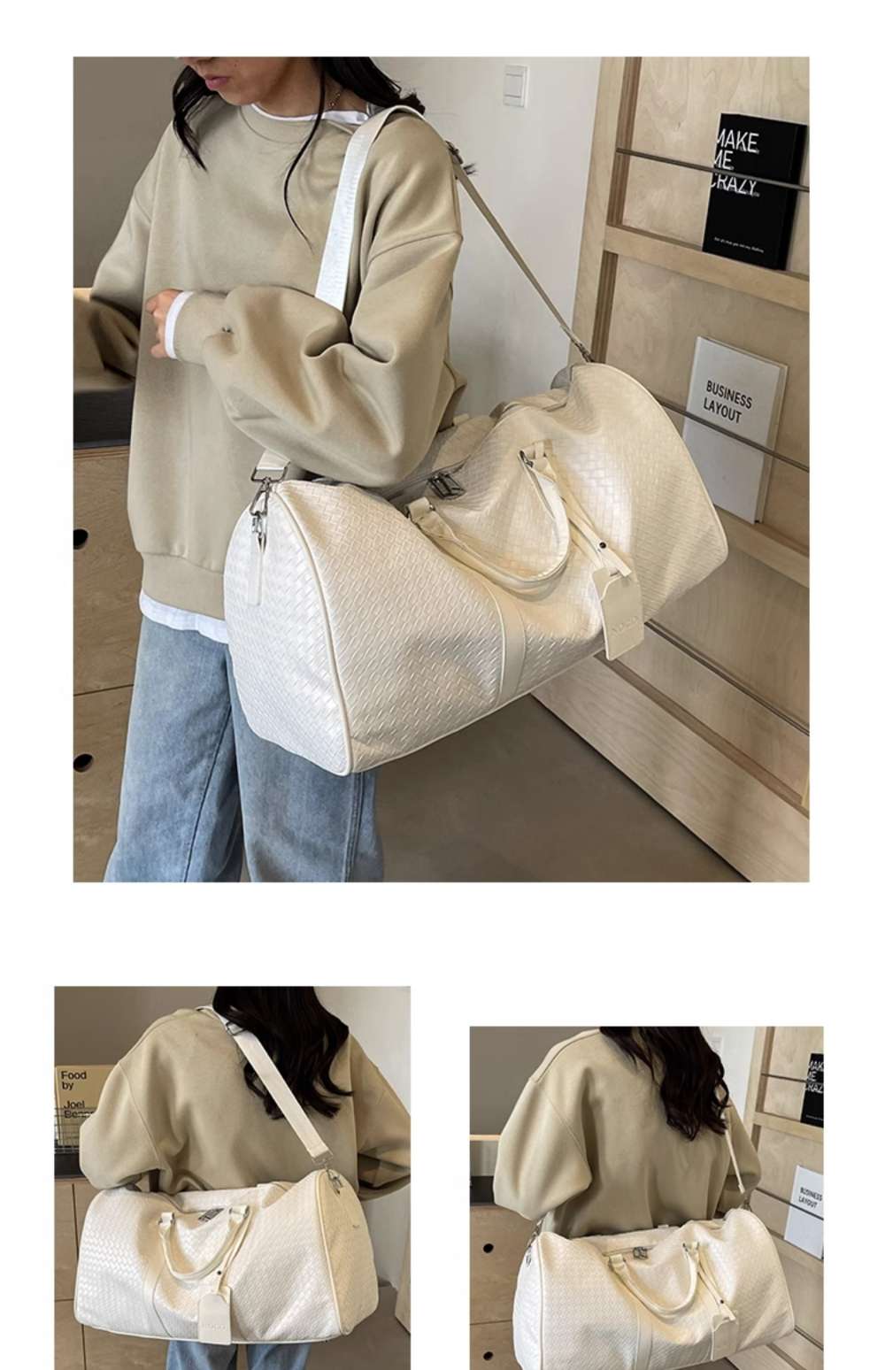 編み込み風 大容量ボストンバッグ 30L