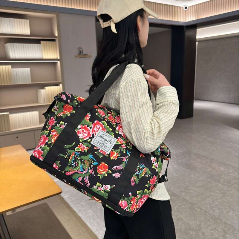 ボストンバッグ 花柄 軽量旅行バッグ 拡張可能 4色展開