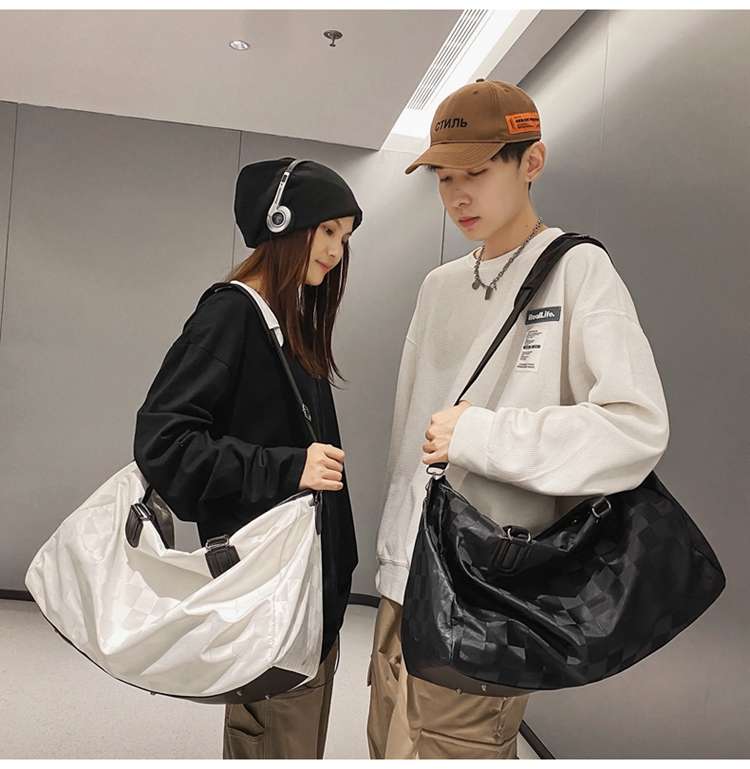 チェック柄大容量ボストンバッグ 30L