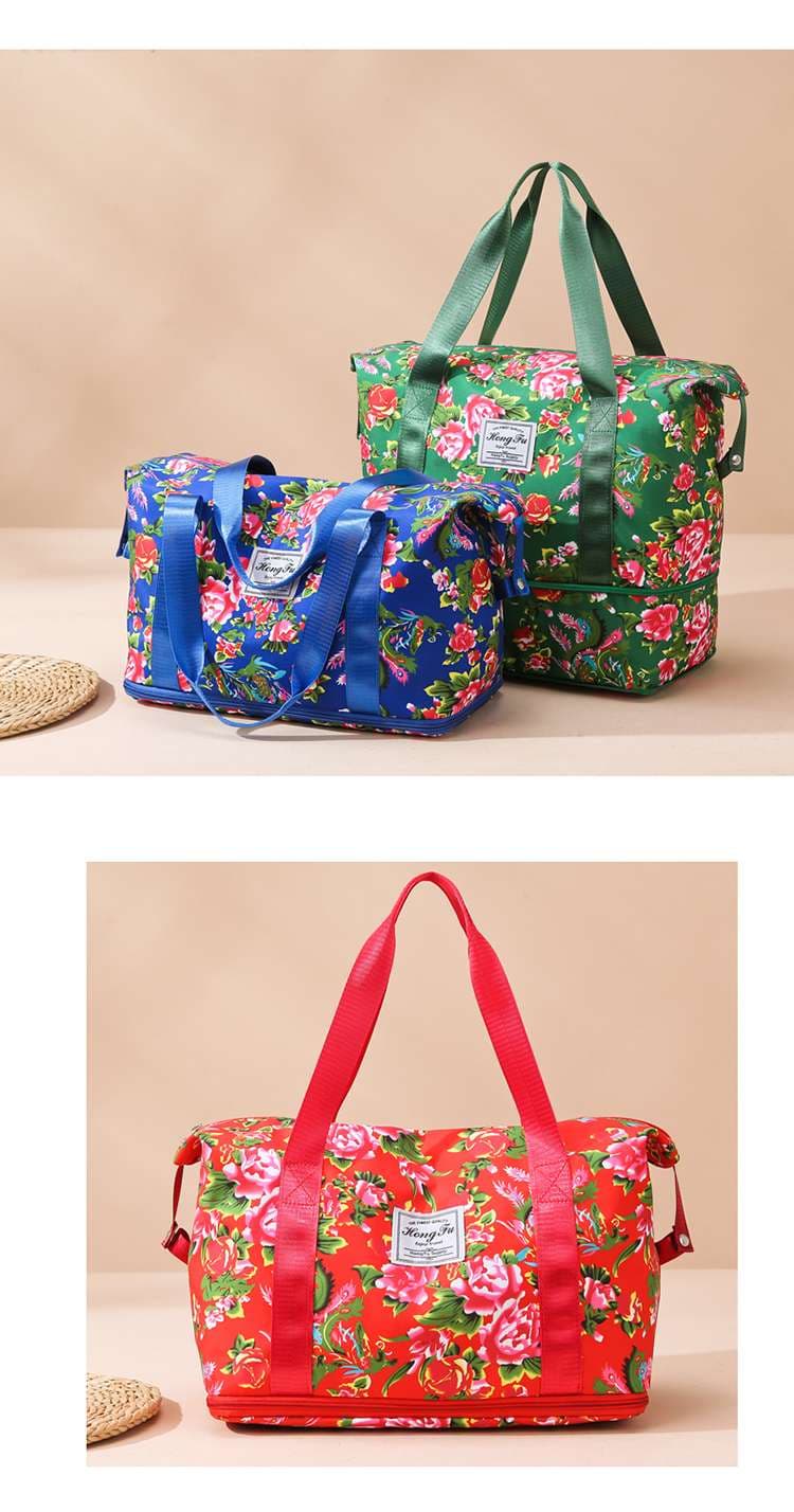 ボストンバッグ 花柄 軽量旅行バッグ 拡張可能 4色展開