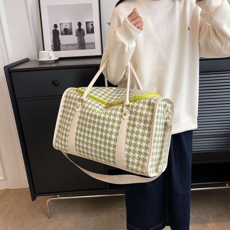 ボストンバッグ 千鳥格子柄 大容量 旅行用バッグ 25L