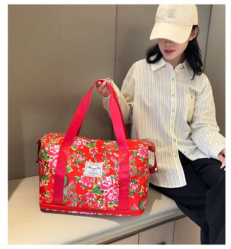 ボストンバッグ 花柄 軽量旅行バッグ 拡張可能 4色展開
