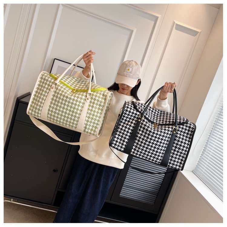 ボストンバッグ 千鳥格子柄 大容量 旅行用バッグ 25L