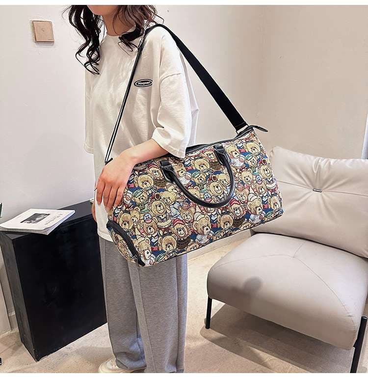 くまさん総柄 大容量ボストンバッグ 25L