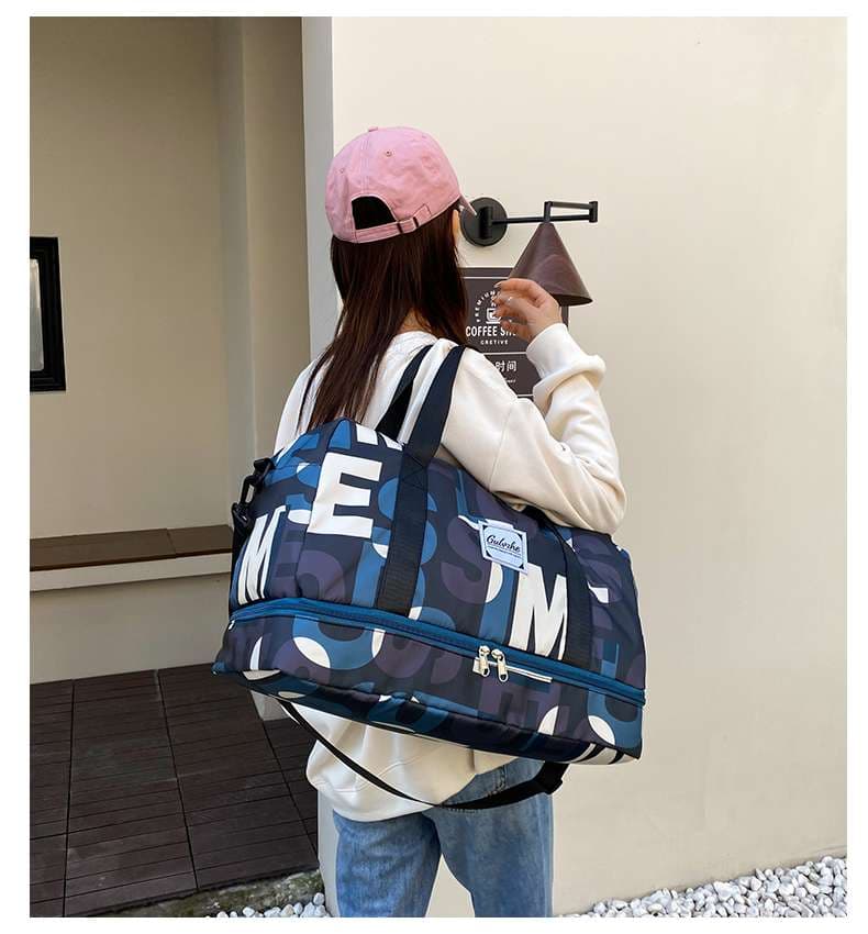 レタープリント ダブルジップ ボストンバッグ 35L