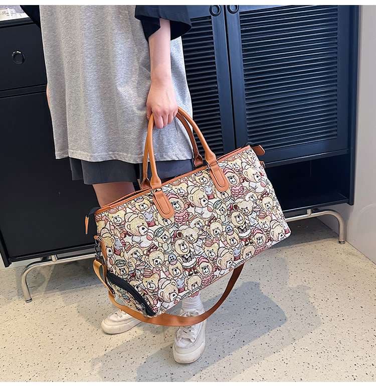 くまさん総柄 大容量ボストンバッグ 25L
