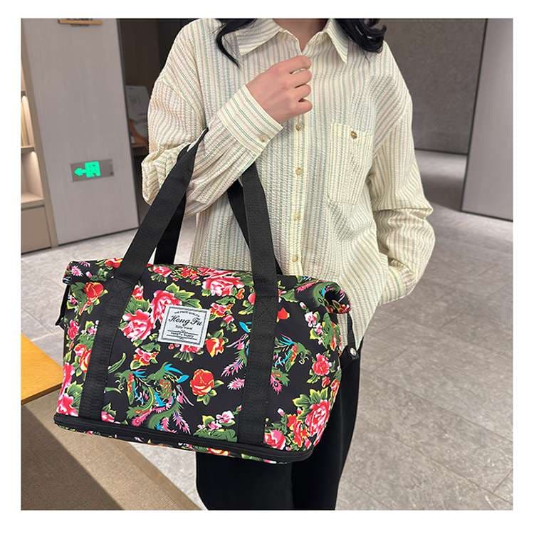 ボストンバッグ 花柄 軽量旅行バッグ 拡張可能 4色展開