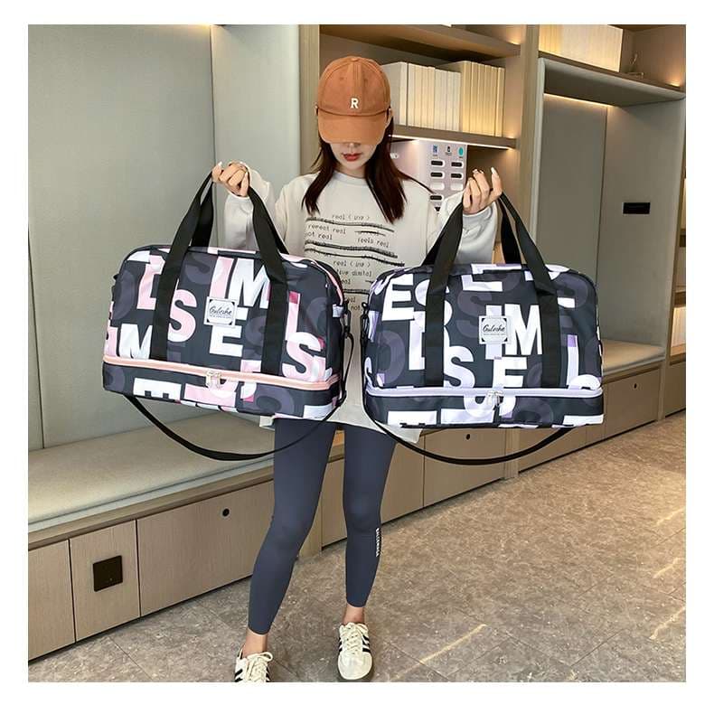 レタープリント ダブルジップ ボストンバッグ 35L