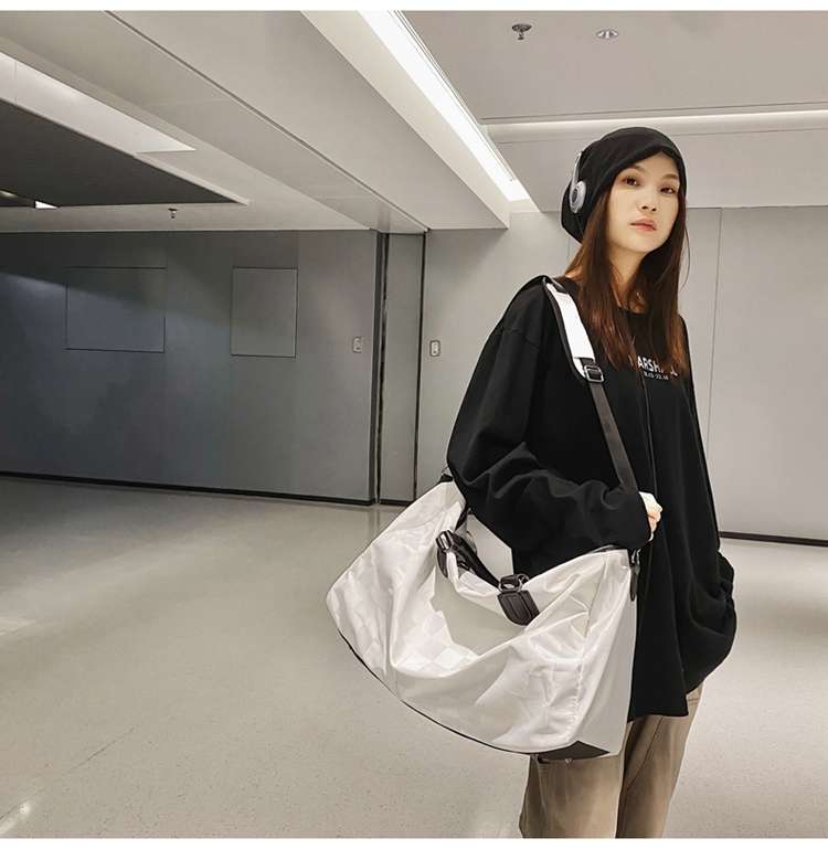 チェック柄大容量ボストンバッグ 30L