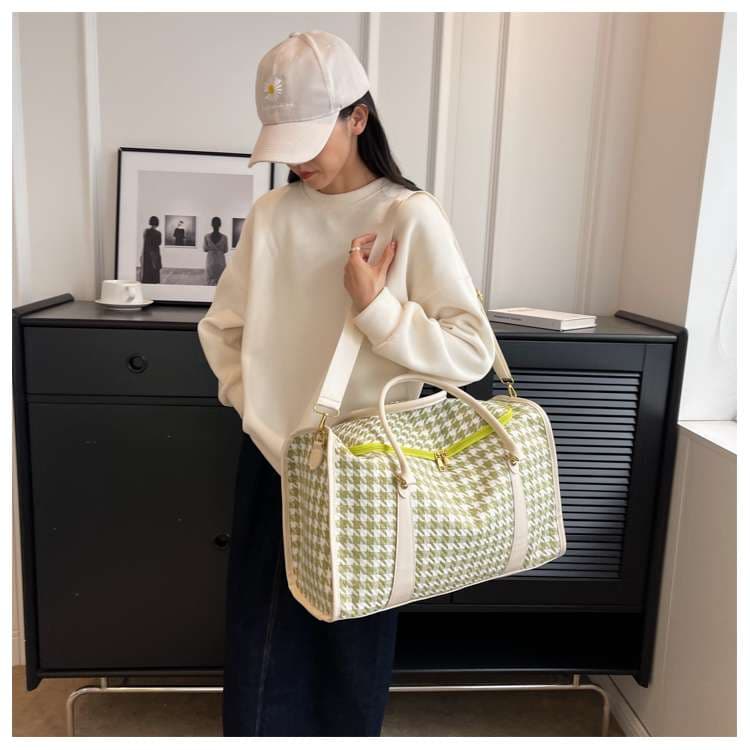 ボストンバッグ 千鳥格子柄 大容量 旅行用バッグ 25L