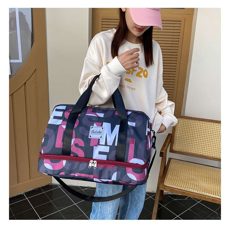 レタープリント ダブルジップ ボストンバッグ 35L