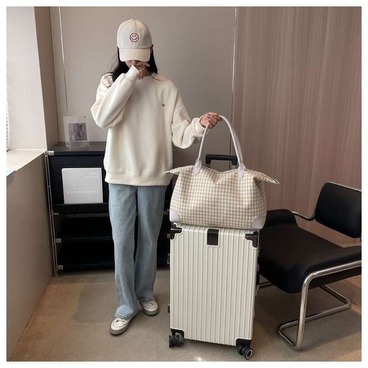 千鳥格子柄ボストンバッグ 大容量トラベルバッグ 20L
