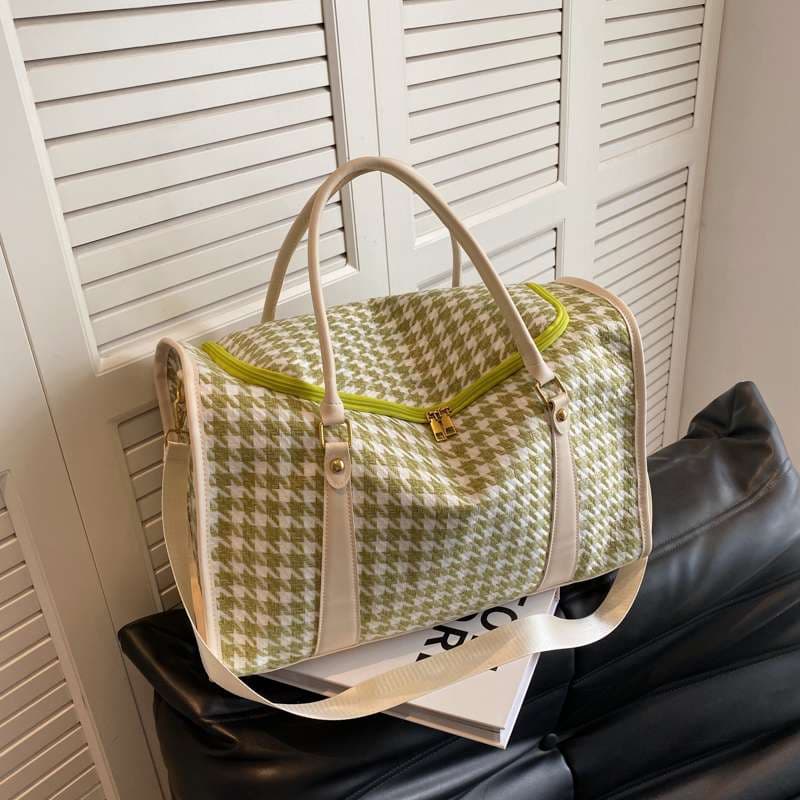 ボストンバッグ 千鳥格子柄 大容量 旅行用バッグ 25L