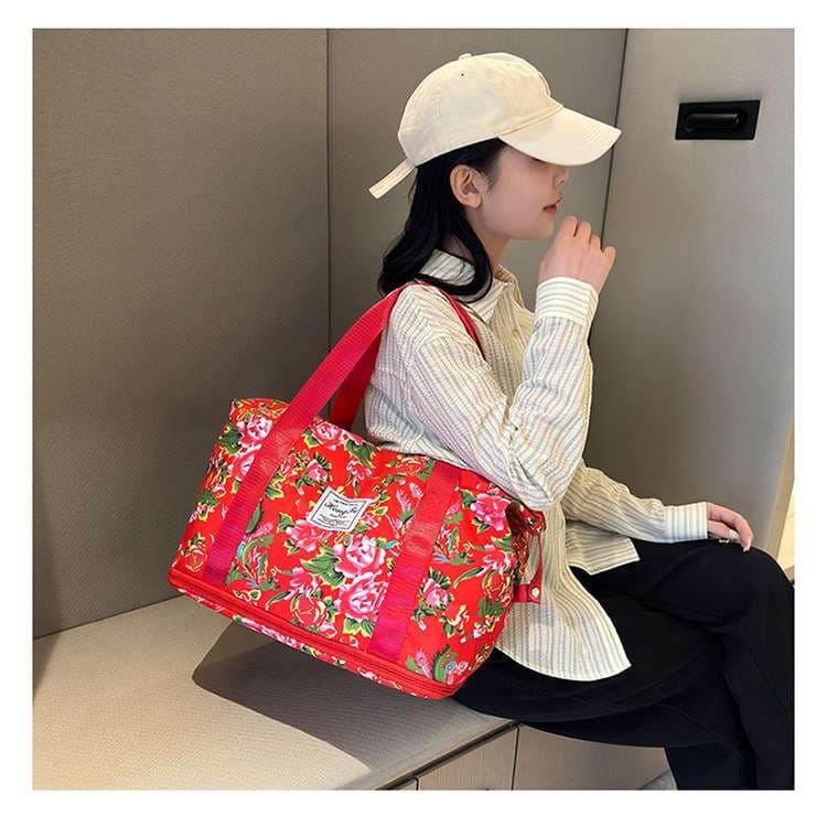 ボストンバッグ 花柄 軽量旅行バッグ 拡張可能 4色展開