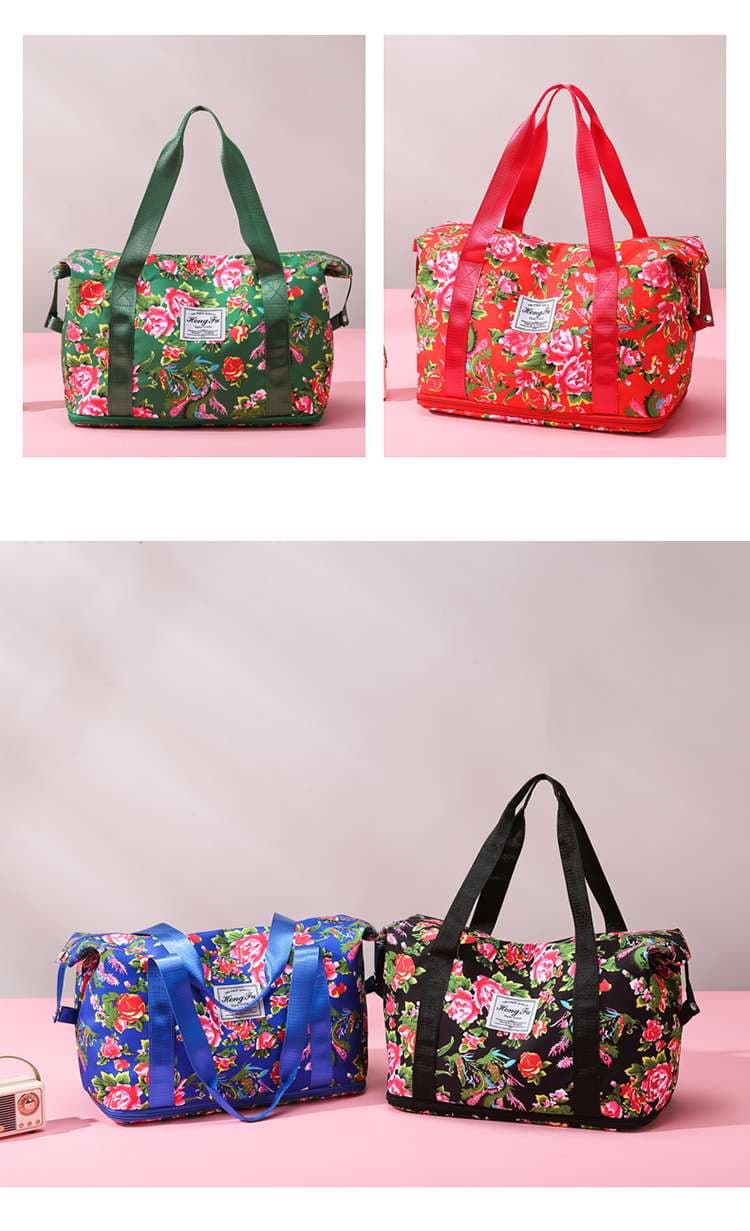 ボストンバッグ 花柄 軽量旅行バッグ 拡張可能 4色展開
