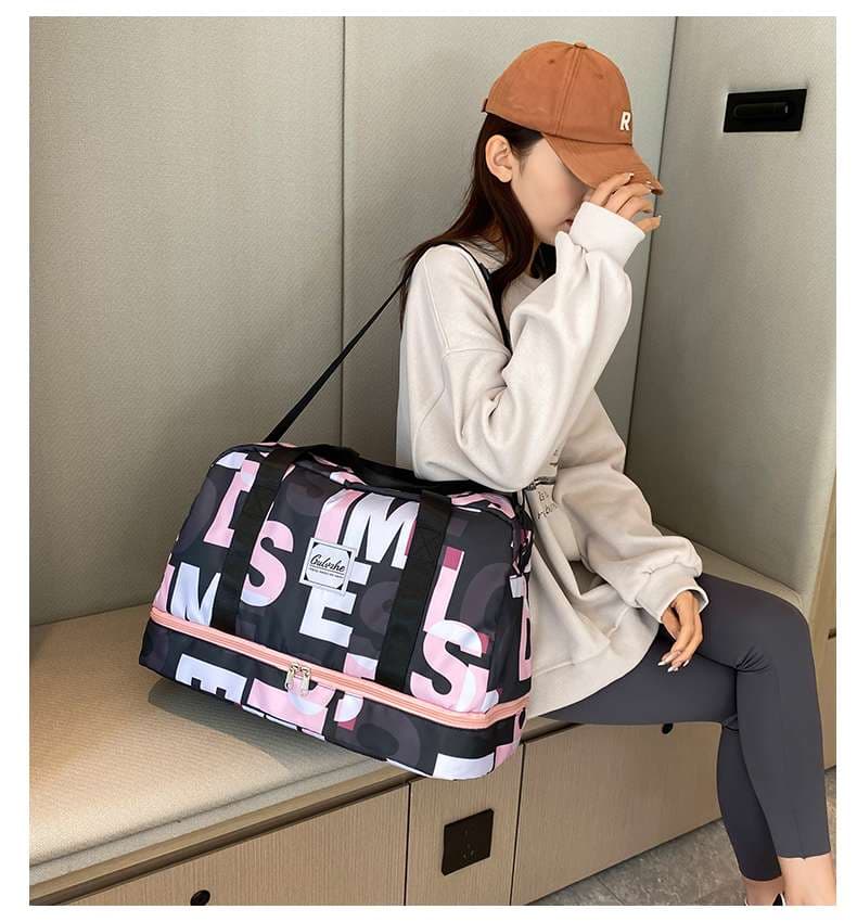 レタープリント ダブルジップ ボストンバッグ 35L